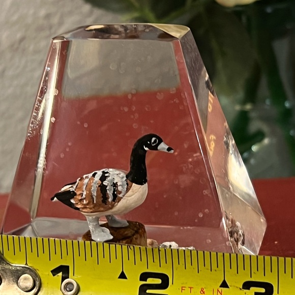 Clear Lucite Hand Carved Wood Rouge Duck MCM DESK Paper Weight Made in Canada - Picture 7 of 10